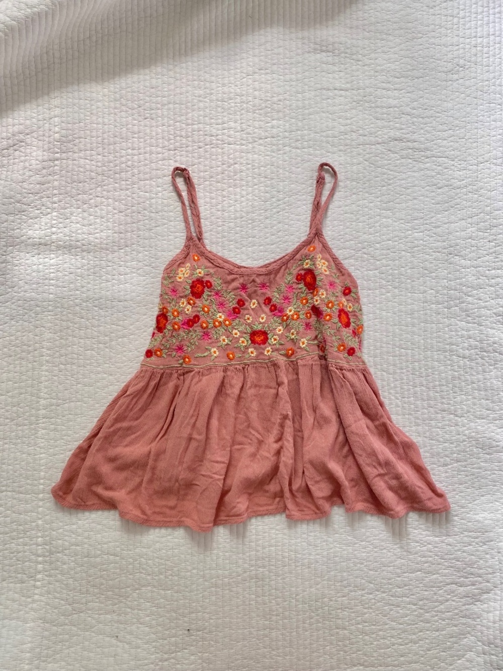 light pink embroidered babydoll flowy tank top